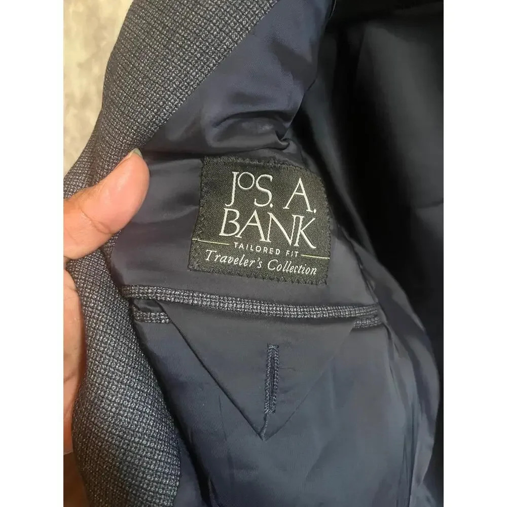 Jos A Banks‎ Mens Blue 40R Blazer Sports Coat Suit Jacket Wool